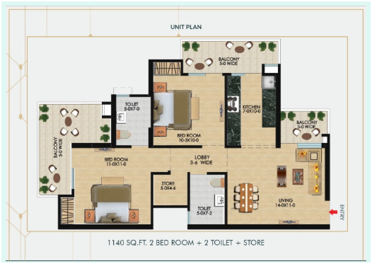 2 BHK + Store Plan